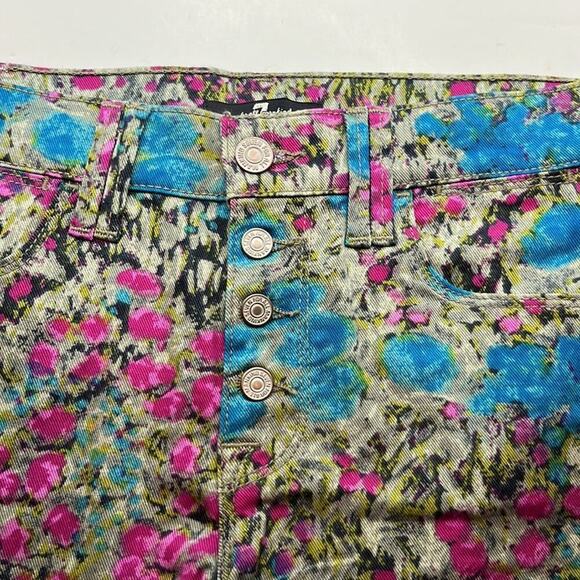 7 For All Mankind Multi-colored Floral Denim Mid Rise Shorts Size 26 - Picture 15 of 16